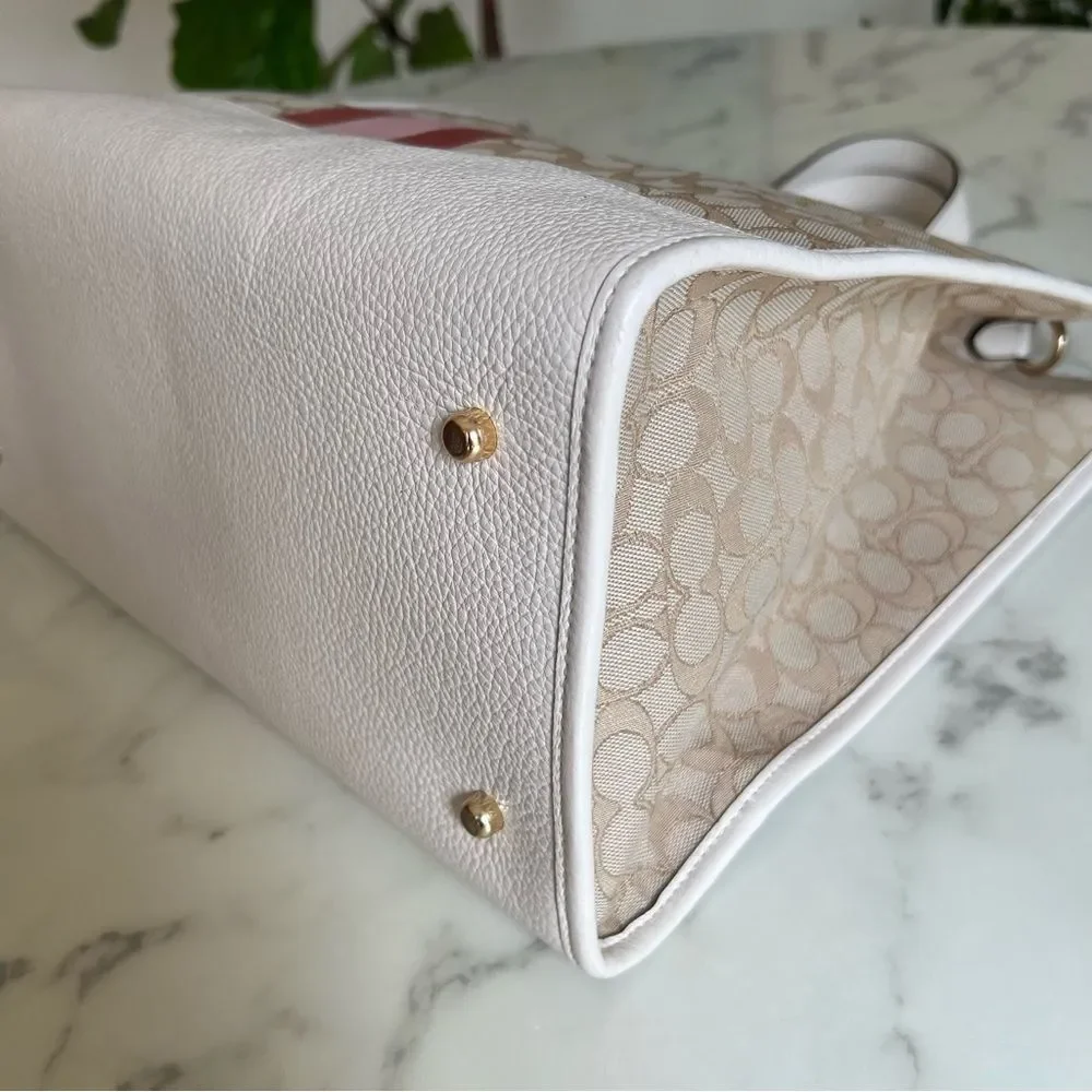 Dempsey Tote Bag 40 In Signature Jacquard Stripe & Coach Patch C1548 Khaki Pink - Picture 10 of 16